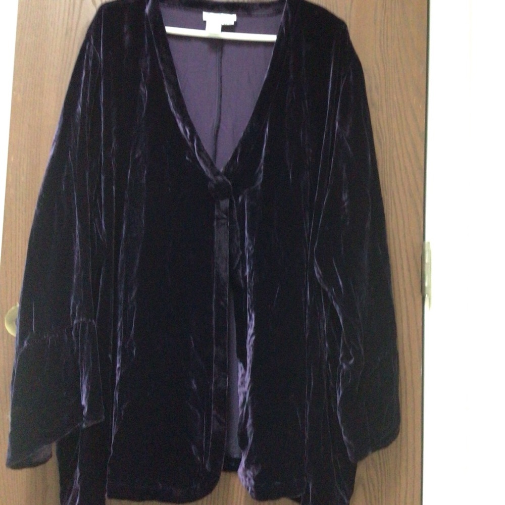 Ulla Popken Deep Purple Silk Blend Velvet Jacket tunic top, 2XL